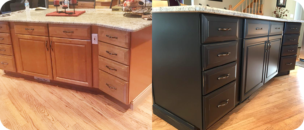 Before and after cabinet refinishing